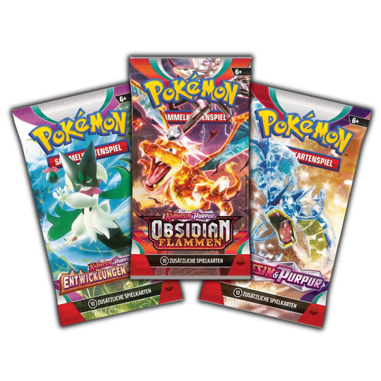 Pokémon – Niemiecki zestaw boosterów – Płomienie Obsydianu, Ewolucje w Paldea &amp; Karmazyn i Purpur [DE]